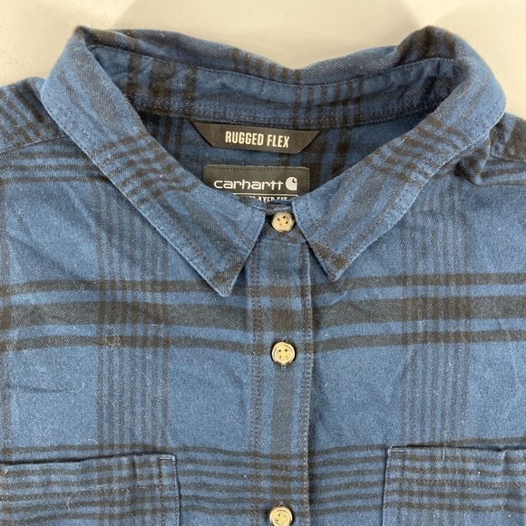 Carhartt Heavyweight Flannel Rugged Flex Relaxed Fit Plaid Button Up 3XL Navy - Picture 1 of 4